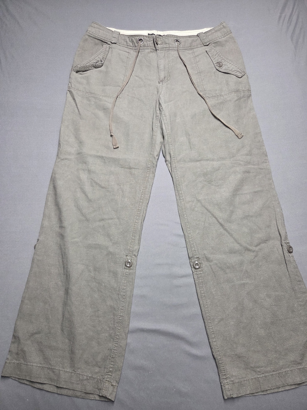 Lady Hathaway Taupe Grey Linen Viscose Convertible Wide Leg Capri Pants Size 14